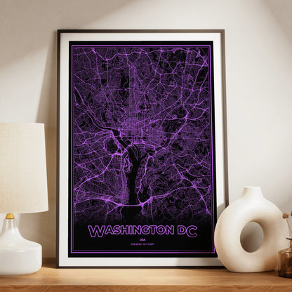 Washington DC Phosphor Map Poster - EGA Violet