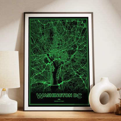 Washington DC Phosphor Map Poster - Phosphor Green