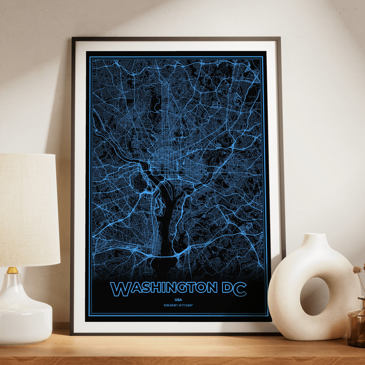 Washington DC Phosphor Map Poster - IBM Blue