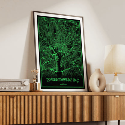 Washington DC Phosphor Map Poster - Phosphor Green