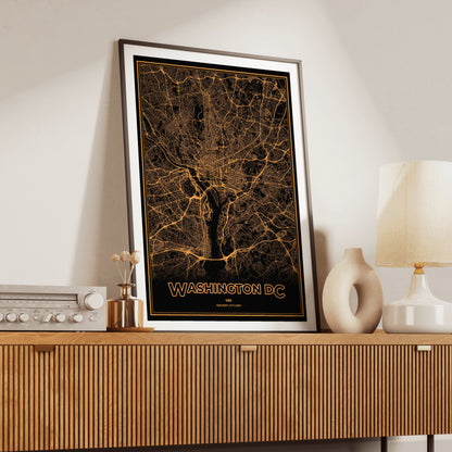 Washington DC Phosphor Map Poster - Amber CRT