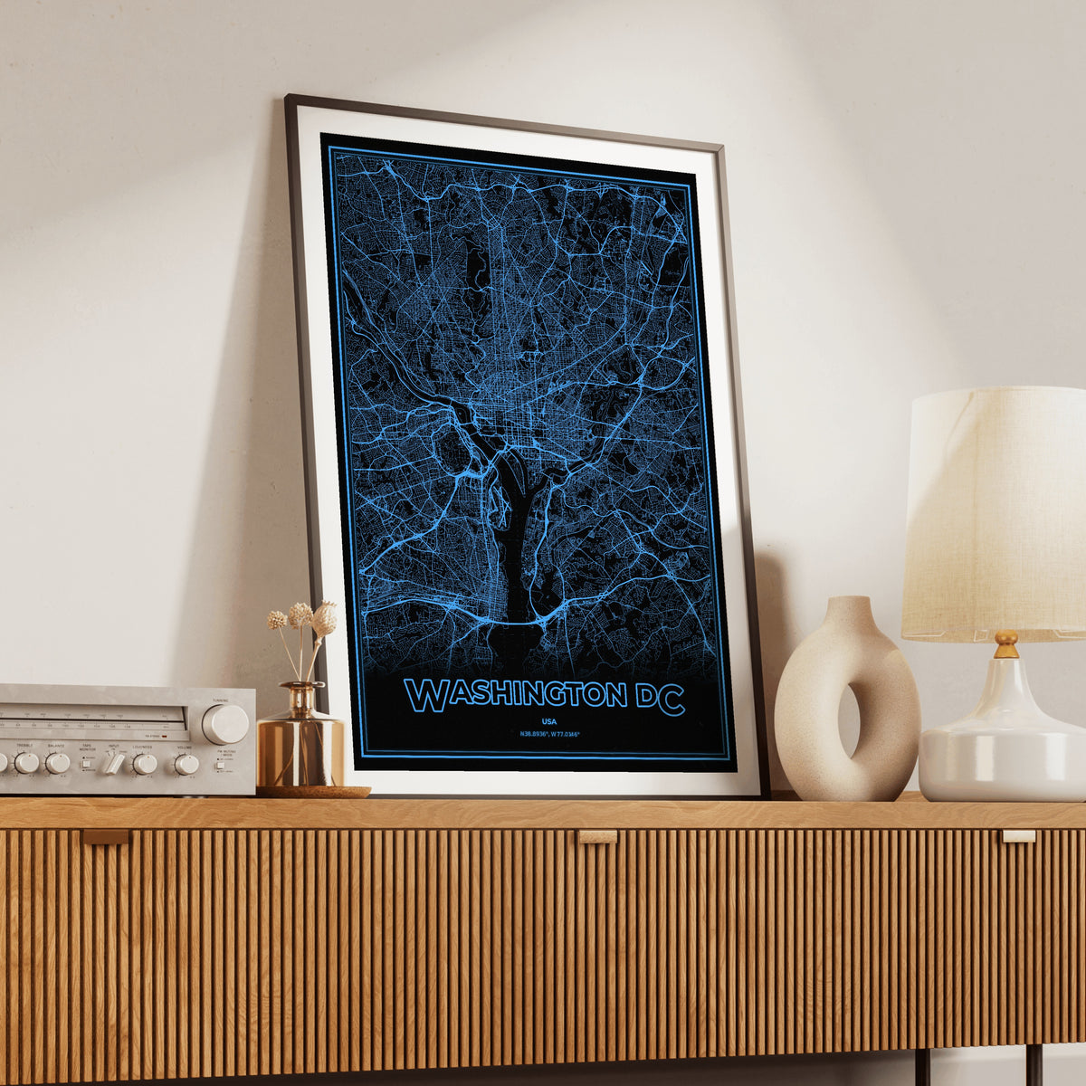 Washington DC Phosphor Map Poster - IBM Blue
