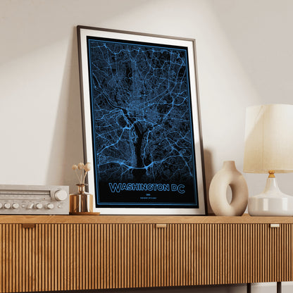 Washington DC Phosphor Map Poster - IBM Blue