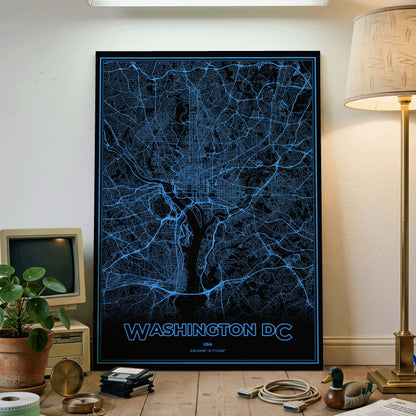 Washington DC Phosphor Map Poster - IBM Blue
