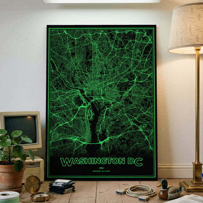 Washington DC Phosphor Map Poster - Phosphor Green