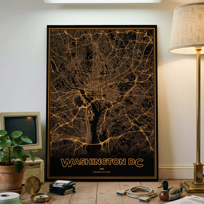 Washington DC Phosphor Map Poster - Amber CRT