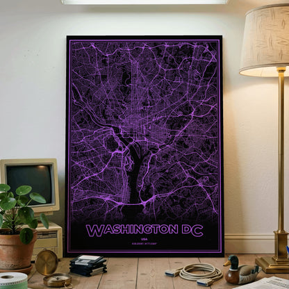 Washington DC Phosphor Map Poster - EGA Violet