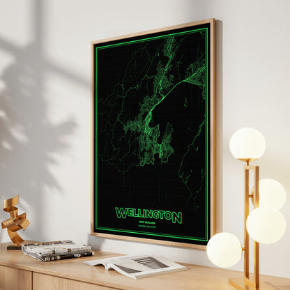 Wellington Phosphor Map Poster - Phosphor Green