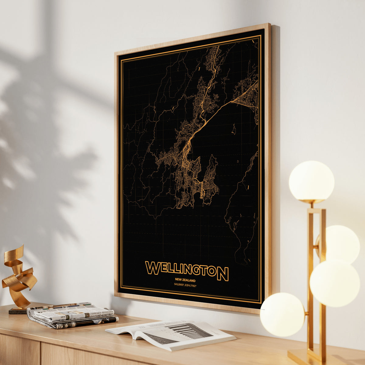 Wellington Phosphor Map Poster - Amber CRT