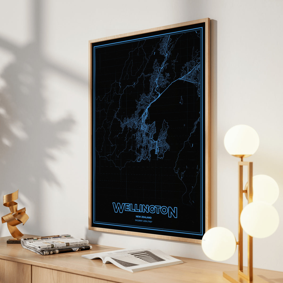 Wellington Phosphor Map Poster - IBM Blue