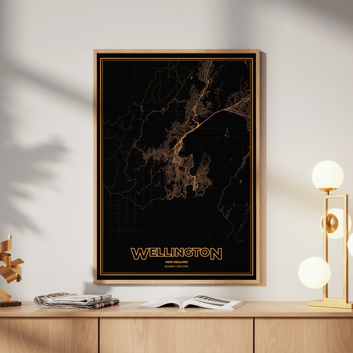 Wellington Phosphor Map Poster - Amber CRT