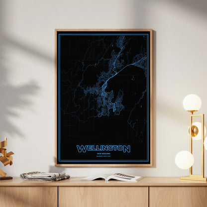Wellington Phosphor Map Poster - IBM Blue