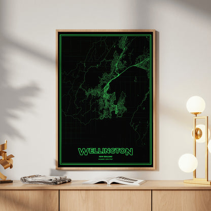 Wellington Phosphor Map Poster - Phosphor Green
