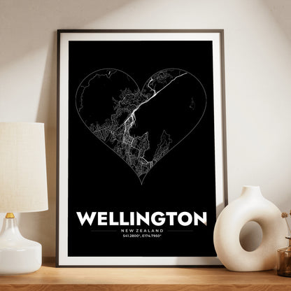 Wellington Heart Map Poster