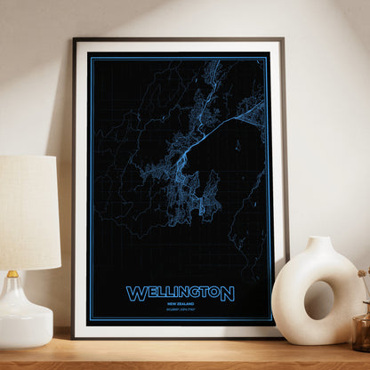 Wellington Phosphor Map Poster - IBM Blue
