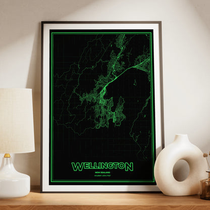 Wellington Phosphor Map Poster - Phosphor Green