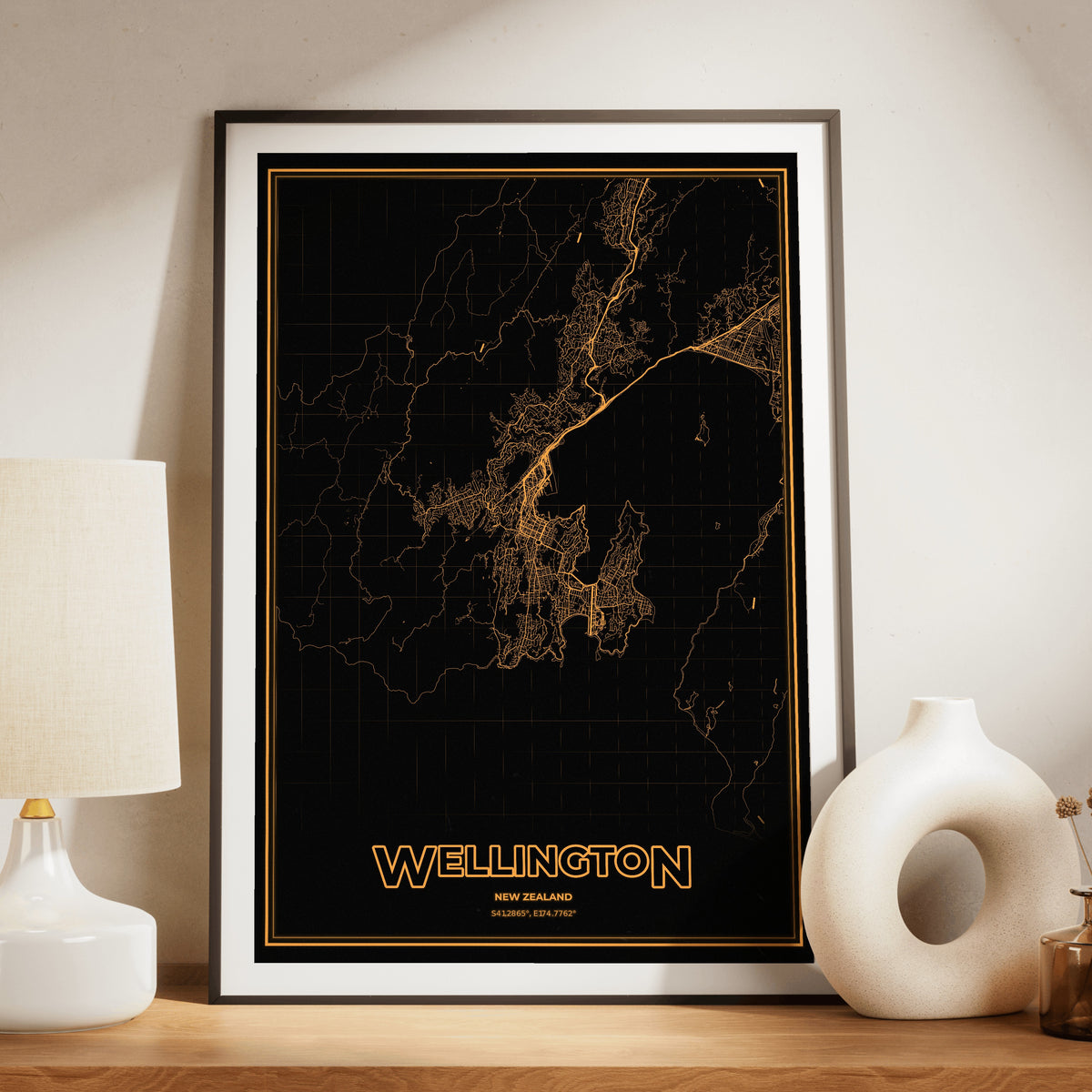 Wellington Phosphor Map Poster - Amber CRT