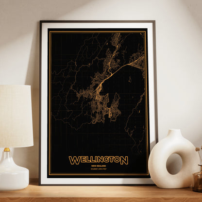 Wellington Phosphor Map Poster - Amber CRT