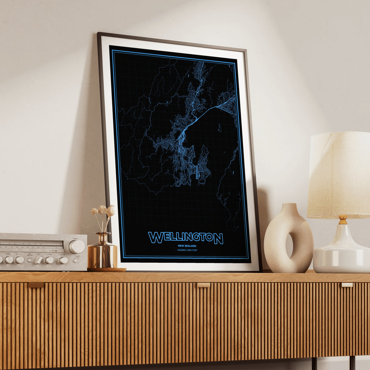 Wellington Phosphor Map Poster - IBM Blue