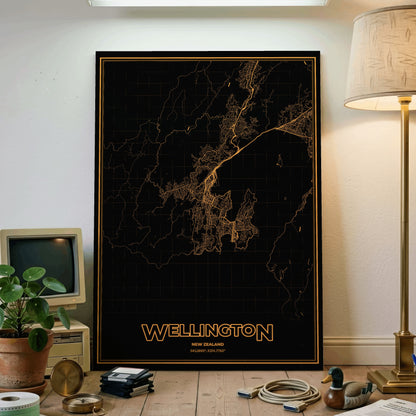 Wellington Phosphor Map Poster - Amber CRT