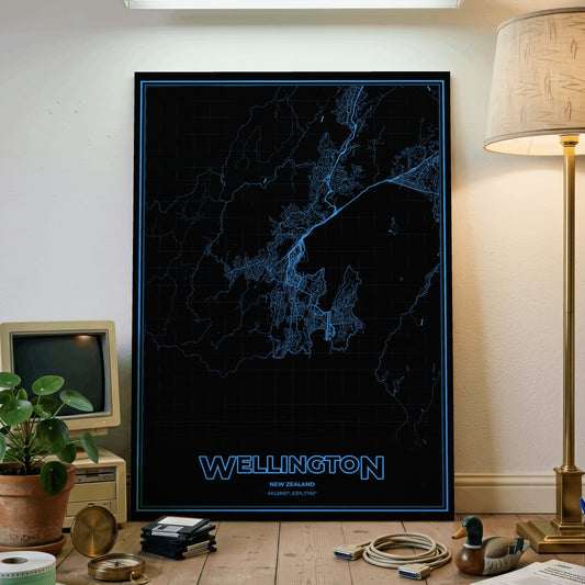 Wellington Phosphor Map Poster - IBM Blue