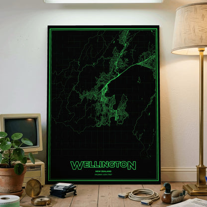 Wellington Phosphor Map Poster - Phosphor Green