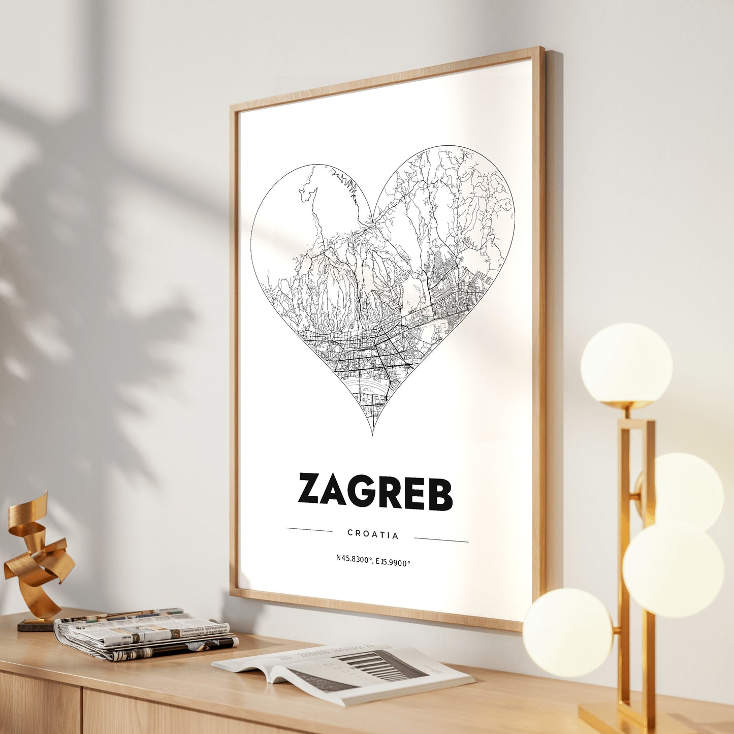 Zagreb Heart Map Poster