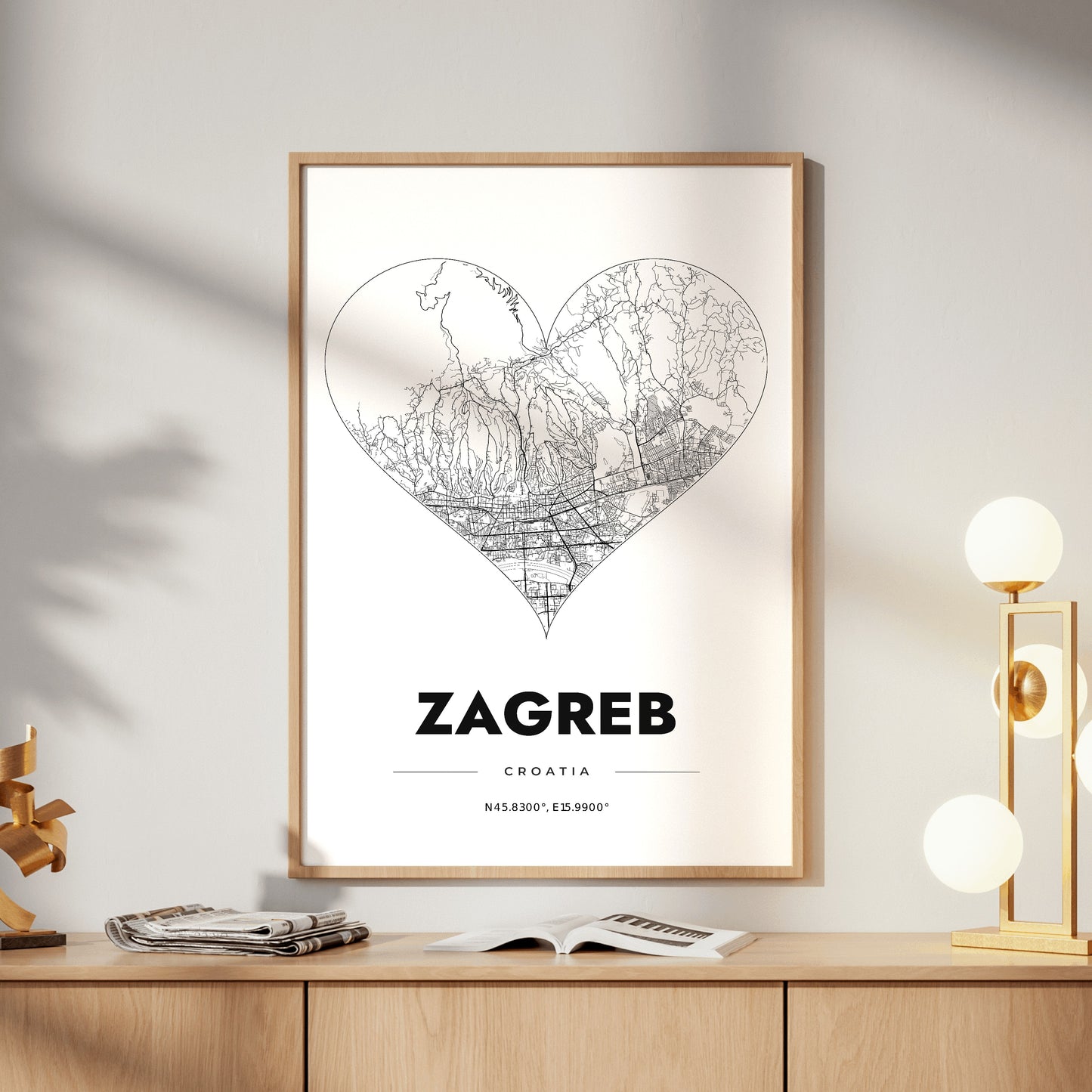 Zagreb Heart Map Poster