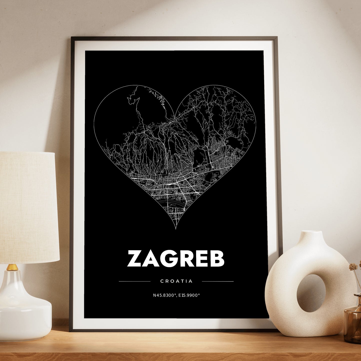 Zagreb Heart Map Poster