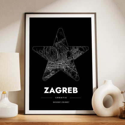 Zagreb Star Map Poster
