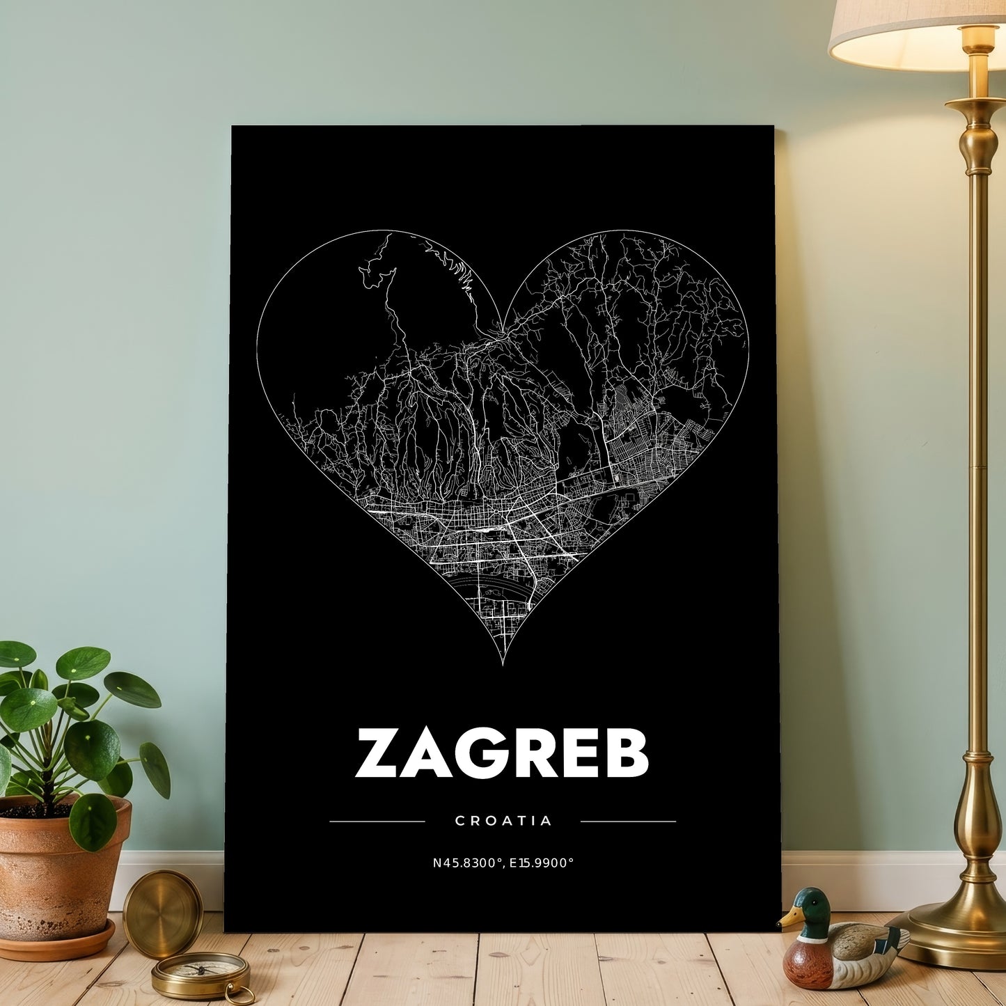 Zagreb Heart Map Poster