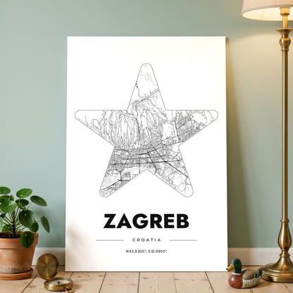 Zagreb Star Map Poster