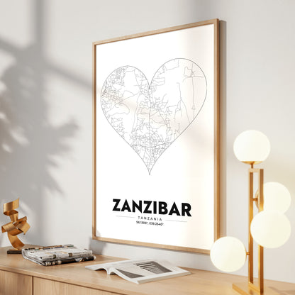 Zanzibar Heart Map Poster