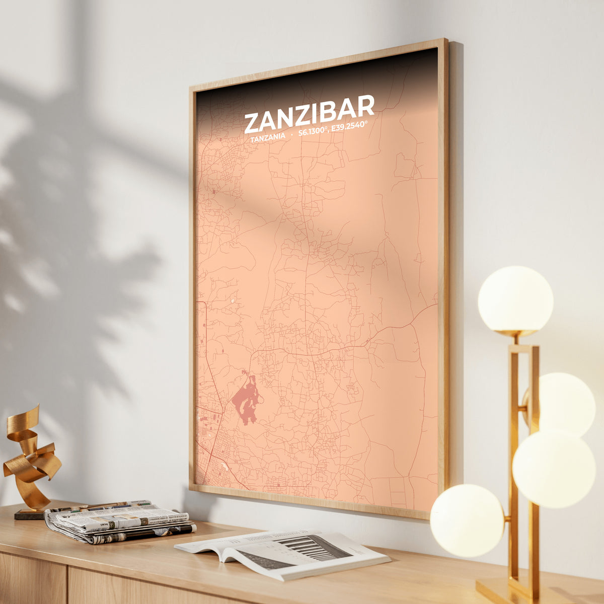 Zanzibar Blush Map Poster