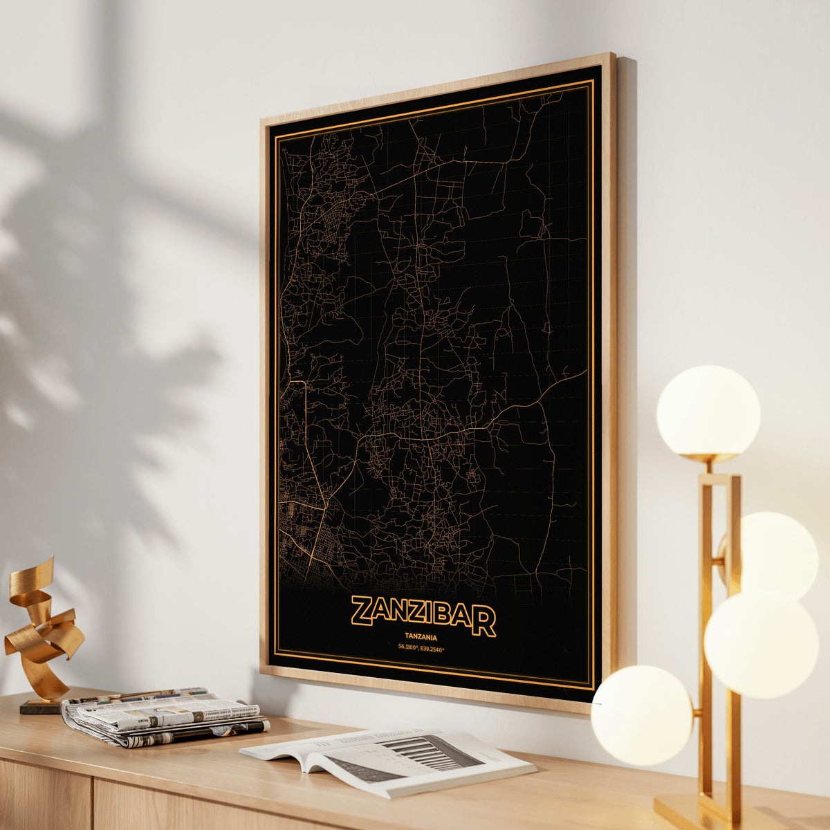 Zanzibar Phosphor Map Poster - Amber CRT