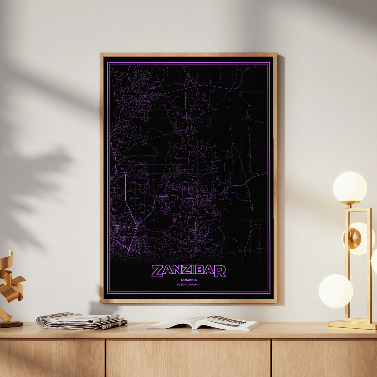 Zanzibar Phosphor Map Poster - EGA Violet