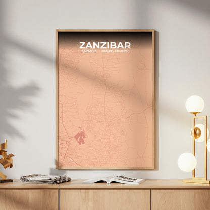 Zanzibar Blush Map Poster
