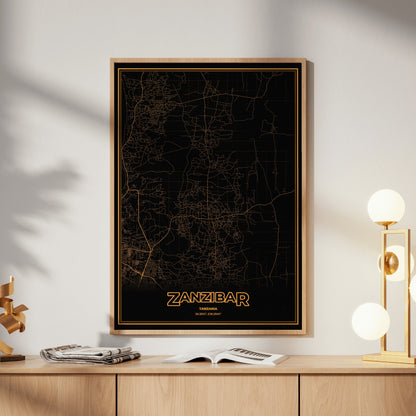 Zanzibar Phosphor Map Poster - Amber CRT