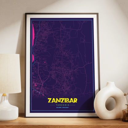 Zanzibar Cyberpunk Map Poster