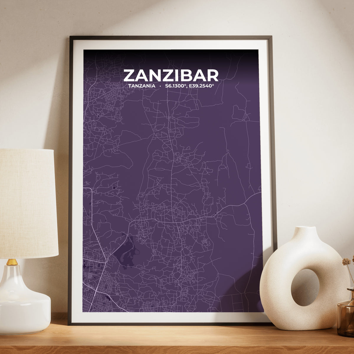 Zanzibar Dusk Map Poster