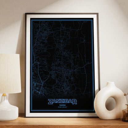 Zanzibar Phosphor Map Poster - IBM Blue