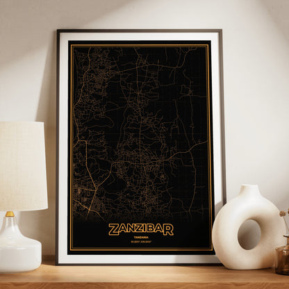 Zanzibar Phosphor Map Poster - Amber CRT