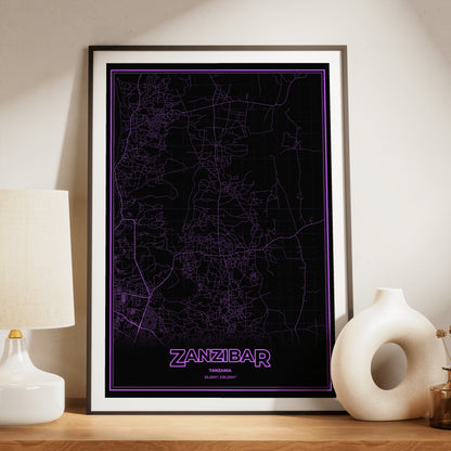 Zanzibar Phosphor Map Poster - EGA Violet