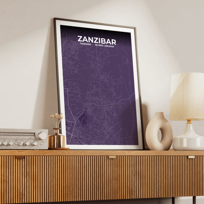 Zanzibar Dusk Map Poster