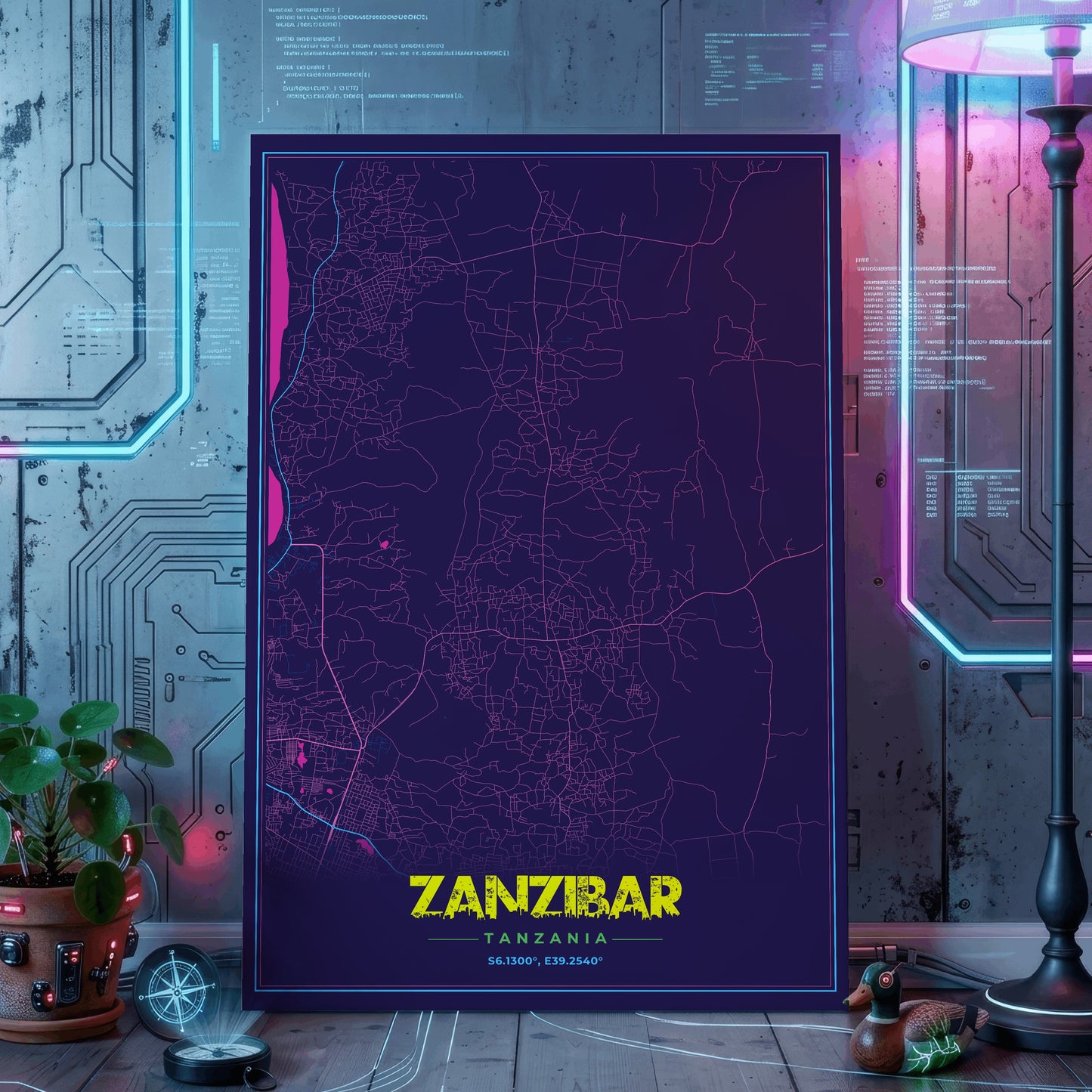 Zanzibar Cyberpunk Map Poster