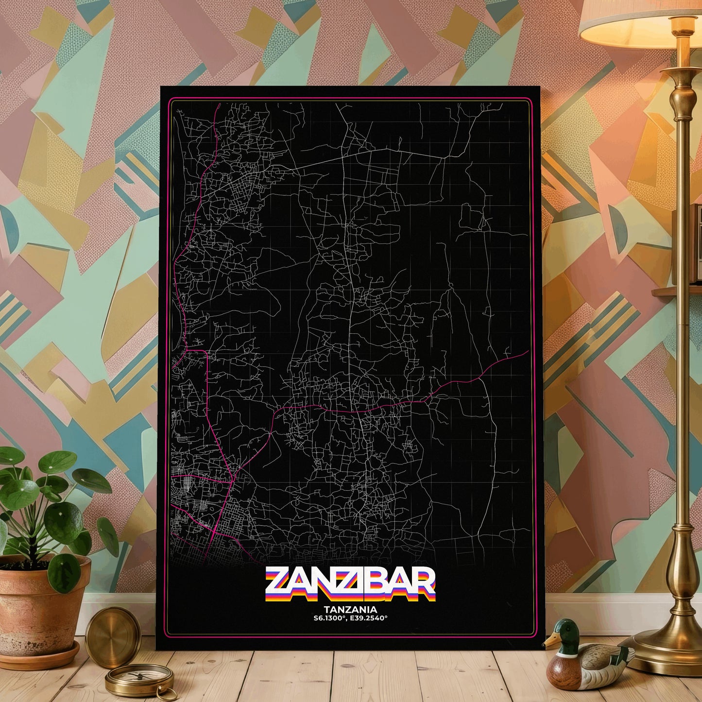 Zanzibar Retro Map Poster