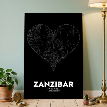 Zanzibar Heart Map Poster