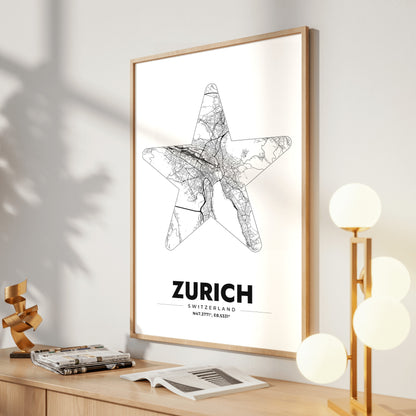 Zurich Star Map Poster