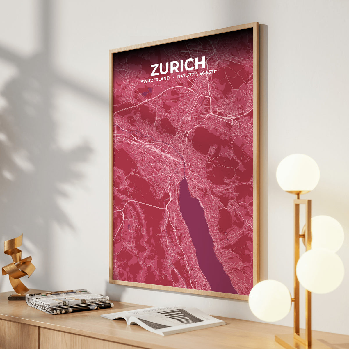 Zurich Scarlet Map Poster