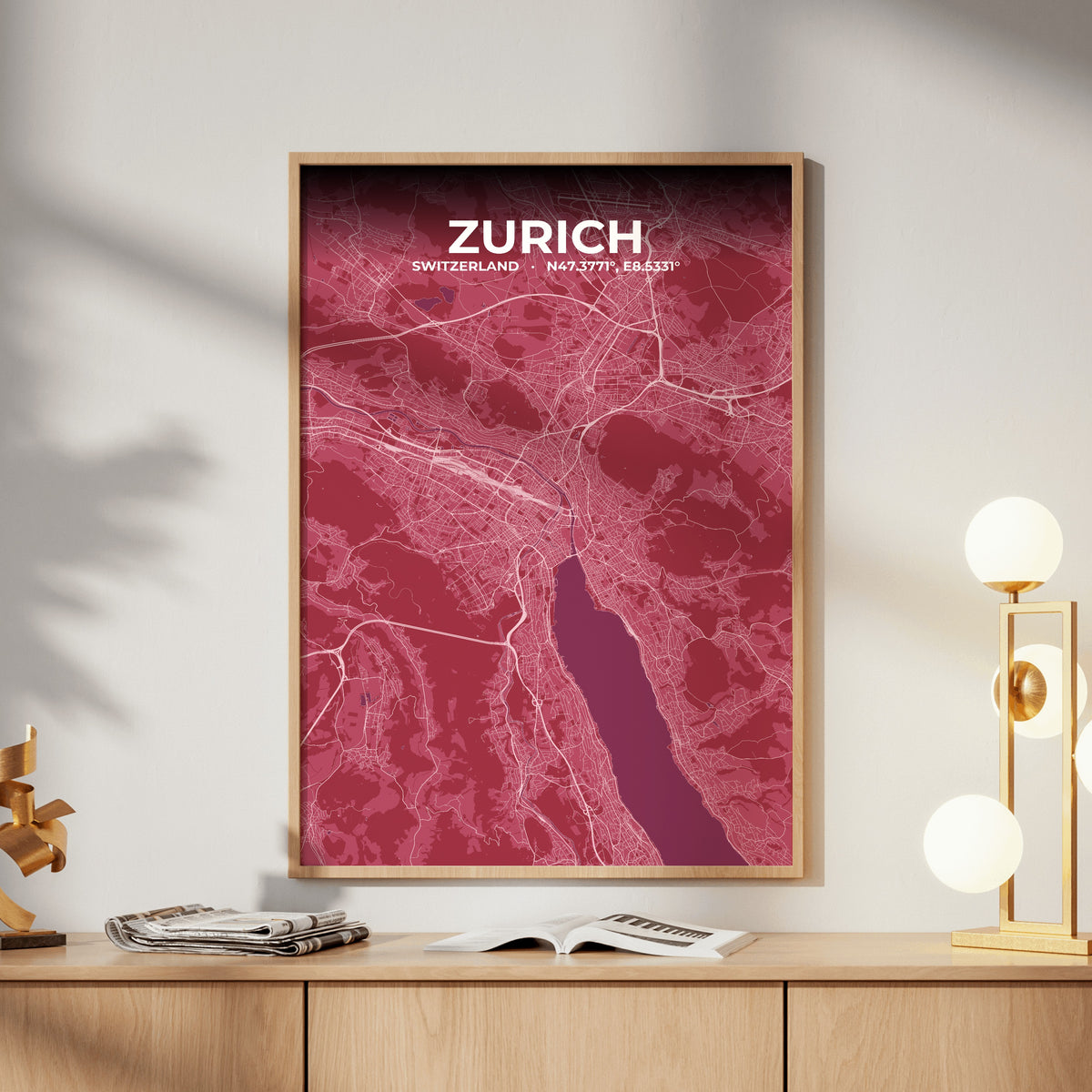 Zurich Scarlet Map Poster